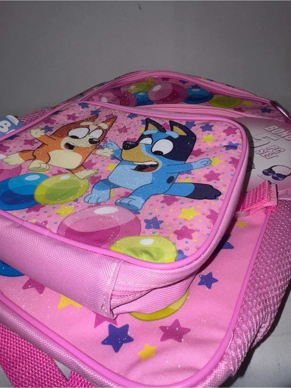 Bluey and Bingo Glitter 5-Piece School Backpack & Lunch Box Set